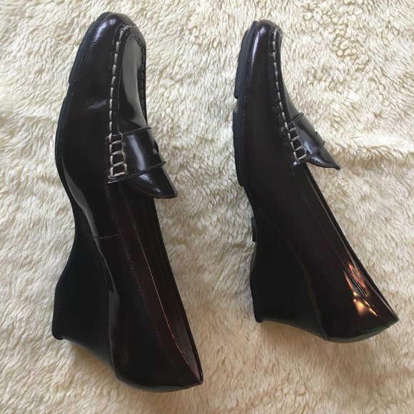 SZ 8.5 M Bass & Co Brown Wedge Penny Loafer's - Picture 5 of 7